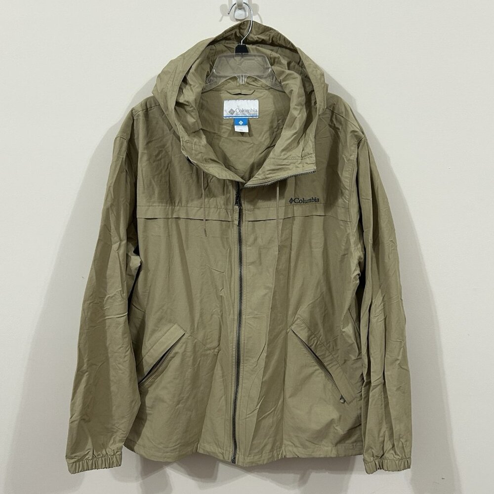 90s Y2K Columbia Dad Jacket Tan Lightweight Hooded Jacket Zip Pockets Mens 2XL